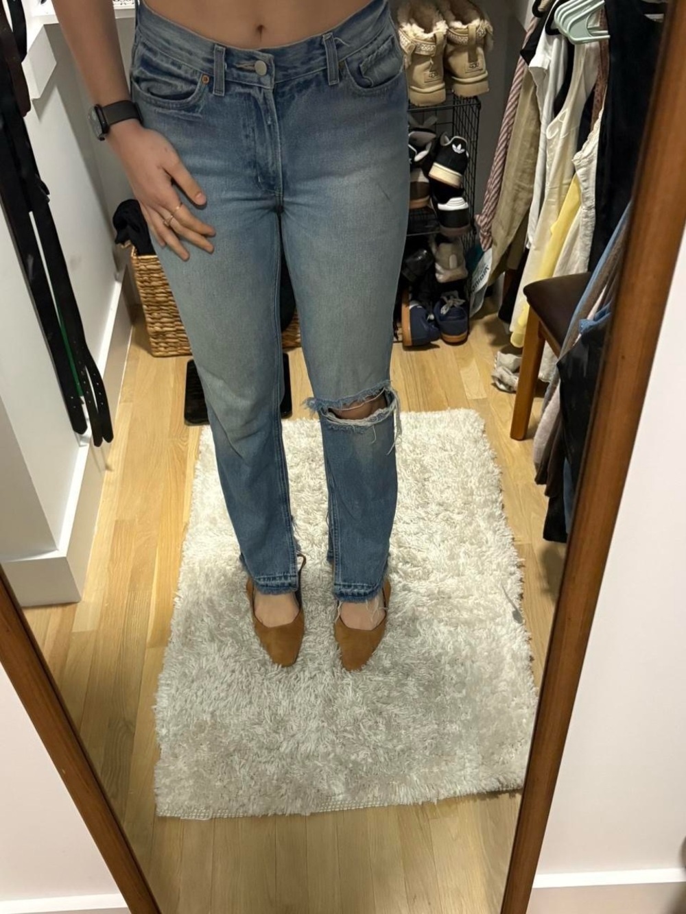 BDG Light Blue Straight Leg Jeans with Knee Rip